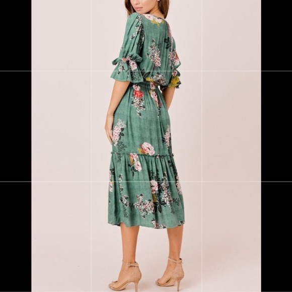 Lovestitch Flutter Sleeve Garden Floral Midi Dress - Picture 15 of 15